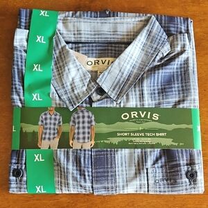 Orvis Blue Plaid Short Sleeve Tech Shirt Size XL